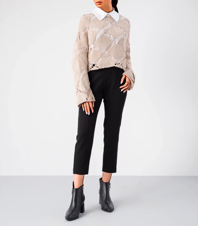 دسته بندی: پوشاک، بافت، بلوز و شومیز | نام محصول: بلوز بافت مدل دار | رنگ: نخودی